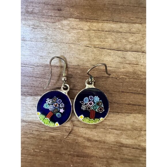 Handcrafted Millefiori Glass Tree Of Life Drop Earrings - Picture 5 of 5